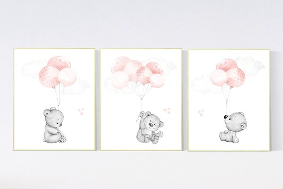 Blush pink nursery decor, blush nursery, nursery decor bear, nursery decor girl coral, peach nursery, animal balloon, balloon nursery