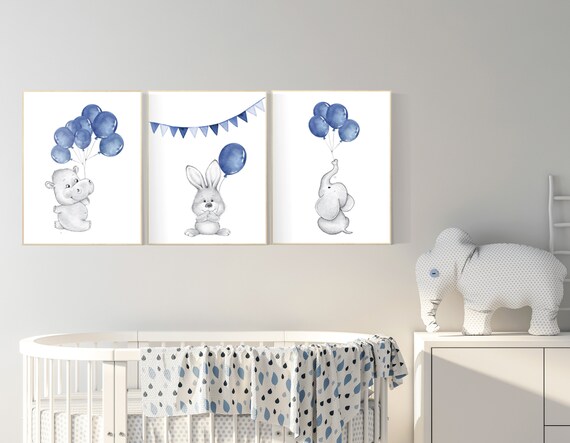 Nursery decor boy, navy nursery art, navy blue. elephant, bunny, hippo, Baby Animal Nursery Art, Woodland animals, Nursery Prints, baby boy