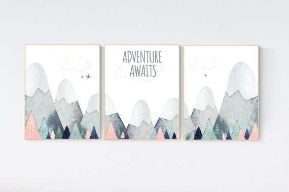 Nursery decor mountain, mountain nursery, adventure nursery, adventure theme nursery, woodland, gender neutral, adventure awaits, forest