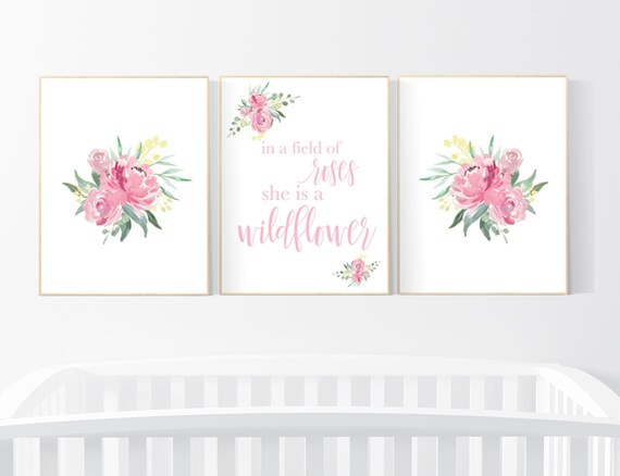 Nursery wall art elephant, nursery decor girl flower, nursery decor girl floral, Boho baby room, pink nursery decor, flower baby room