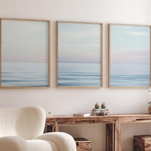 Minimalist Ocean Print Set: Coastal Blue Horizon, Beach House Decor
