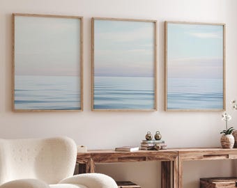 Minimalist Ocean Print Set: Coastal Blue Horizon, Beach House Decor