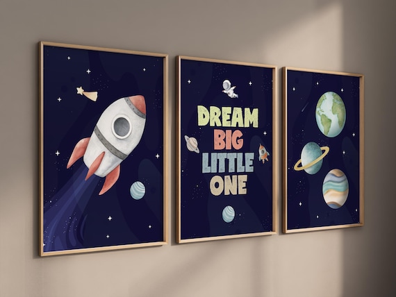 Space Nursery Prints: Astronaut, Rocket, Planets Wall Art Set