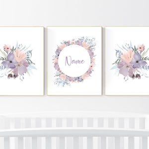 Purple flower nursery decor, Nursery decor girl, purple blush, nursery decor girl flower, lilac and blush, lilac nursery, girls room decor