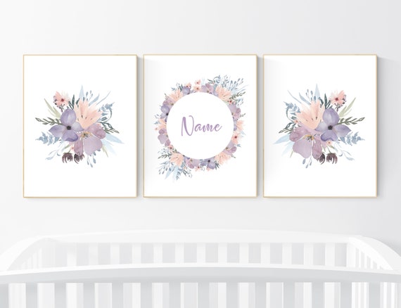 Purple flower nursery decor, Nursery decor girl, purple blush, nursery decor girl flower, lilac and blush, lilac nursery, girls room decor