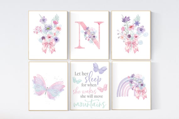 Nursery decor girl wildflower, butterfly nursery, floral nursery, nursery decor girl butterflies, flower nursery, bow print, rainbow nursery