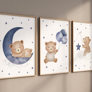 Nursery decor bear, nursery decor boy, bear nursery print, teddy bear decor, nursery wall art animals, boy nursery, navy nursery, navy blue
