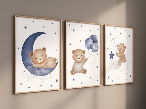 Nursery decor bear, nursery decor boy, bear nursery print, teddy bear decor, nursery wall art animals, boy nursery, navy nursery, navy blue