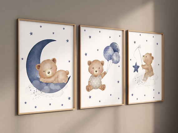 Nursery decor bear, nursery decor boy, bear nursery print, teddy bear decor, nursery wall art animals, boy nursery, navy nursery, navy blue