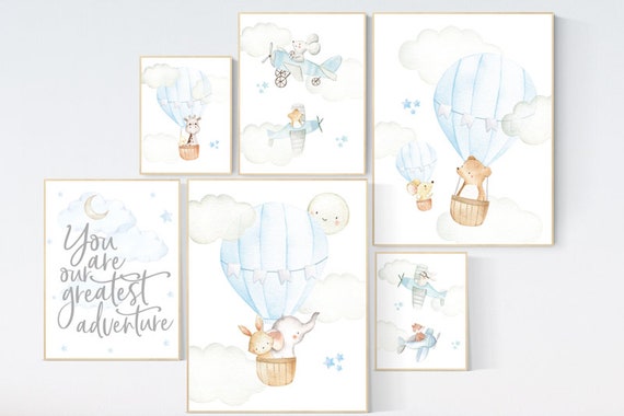 Nursery decor boy airplane, nursery decor boy hot air balloon, travel, you are our greatest adventure, nursery wall art animals, boy nursery