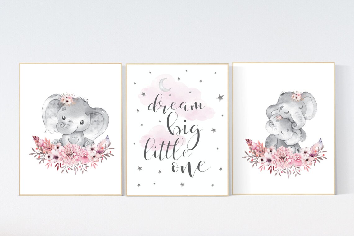 Nursery Decor Girl Boho Elephant Nursery Wall Art Nursery Etsy