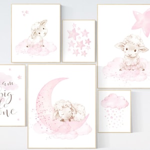 Baby room decor girl, Nursery wall art girl pink, Sheep nursery decor, sheep nursery art, lamb nursery decor, lamb print for nursery, lambs