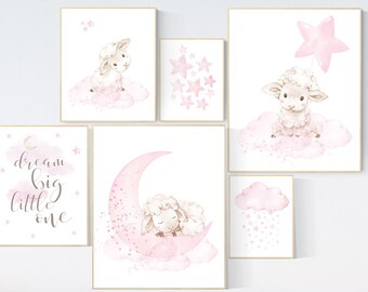 Baby room decor girl, Nursery wall art girl pink, Sheep nursery decor, sheep nursery art, lamb nursery decor, lamb print for nursery, lambs