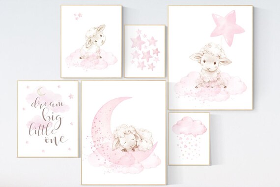 Baby room decor girl, Nursery wall art girl pink, Sheep nursery decor, sheep nursery art, lamb nursery decor, lamb print for nursery, lambs