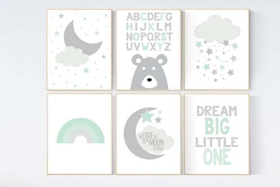 Nursery decor neutral, mint grey nursery Nursery decor mint, mint green nursery decor, gender neutral nursery decor, baby room decor