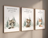 Nursery decor woodland, Woodland Nursery Wall Art, Woodland Print Set, animal prints, verse nursery, bible nursery, gender neutral nursery