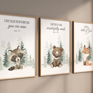 Nursery decor woodland, Woodland Nursery Wall Art, Woodland Print Set, animal prints, verse nursery, bible nursery, gender neutral nursery