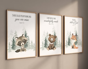 Nursery decor woodland, Woodland Nursery Wall Art, Woodland Print Set, animal prints, verse nursery, bible nursery, gender neutral nursery