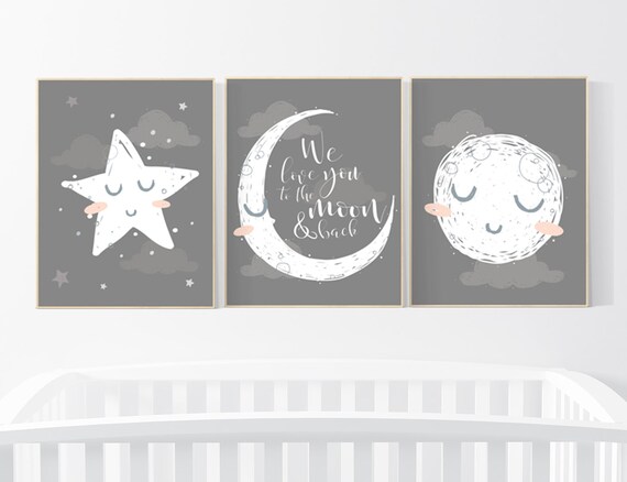 Nursery wall art gris gris nursery nursery decor neutral baby room decor gender neutral moon and stars grey nursery decor baby room art Etsy Mexico