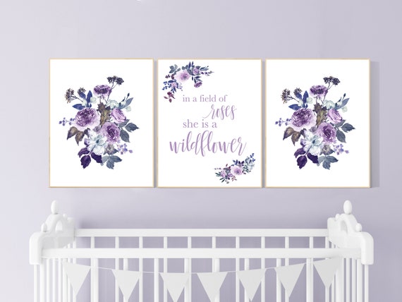 Nursery decor girl purple, burgundy, nursery decor girl floral, flower nursery, in a field of roses she is a wildflower, girl room decor