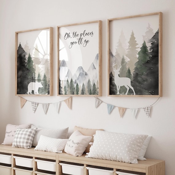 Woodland Mountain Wall Art, Neutral Nursery Wall Art, Adventure Nursery Decor, Forest Baby Room Wall Art, Boy Nursery Mountain Print