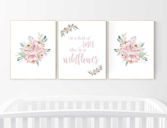 In a field of roses she is a wildflower - Blush Nursery Wall Art Print