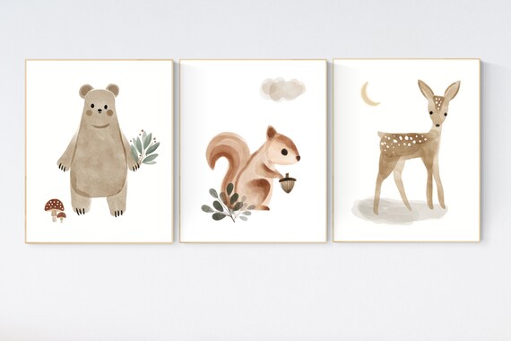 Boho Nursery Decor, woodland nursery, gender neutral nursery, animal prints, neutral colors, Boho prints, kids room art, woodland animals