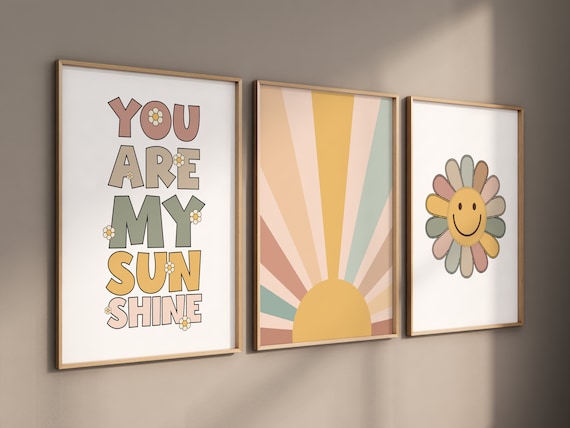 Smiley Face Print, Daisy Wall Art, Groovy Nursery, Girls Room Decor, Groovy Nursery, Girls Nursery Wall Art,  retro nursery, 70's nursery