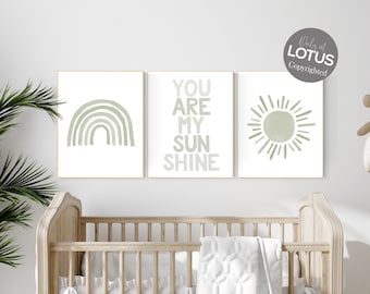 Sage Green Nursery Prints: Rainbow, Sun, Sunshine Decor