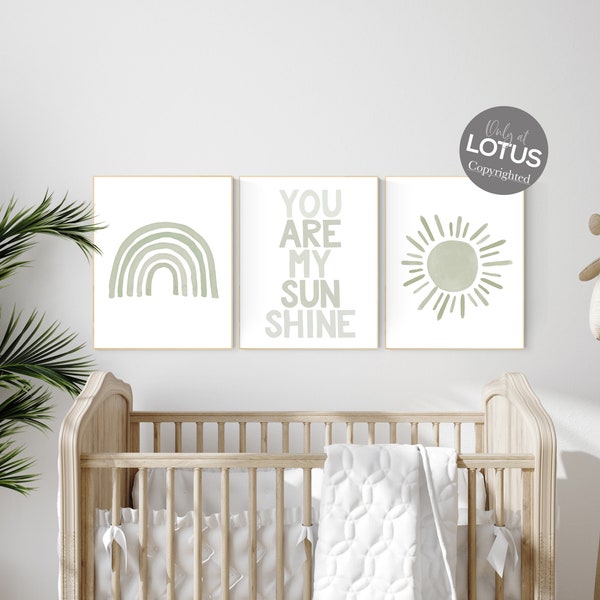 Sage Green Nursery Prints: Rainbow, Sun, Sunshine Decor
