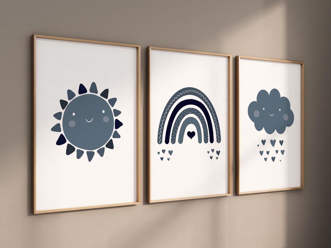 Navy Nursery Decor, Boy Nursery Wall Decor, Rainbow Nursery, Cloud and ...