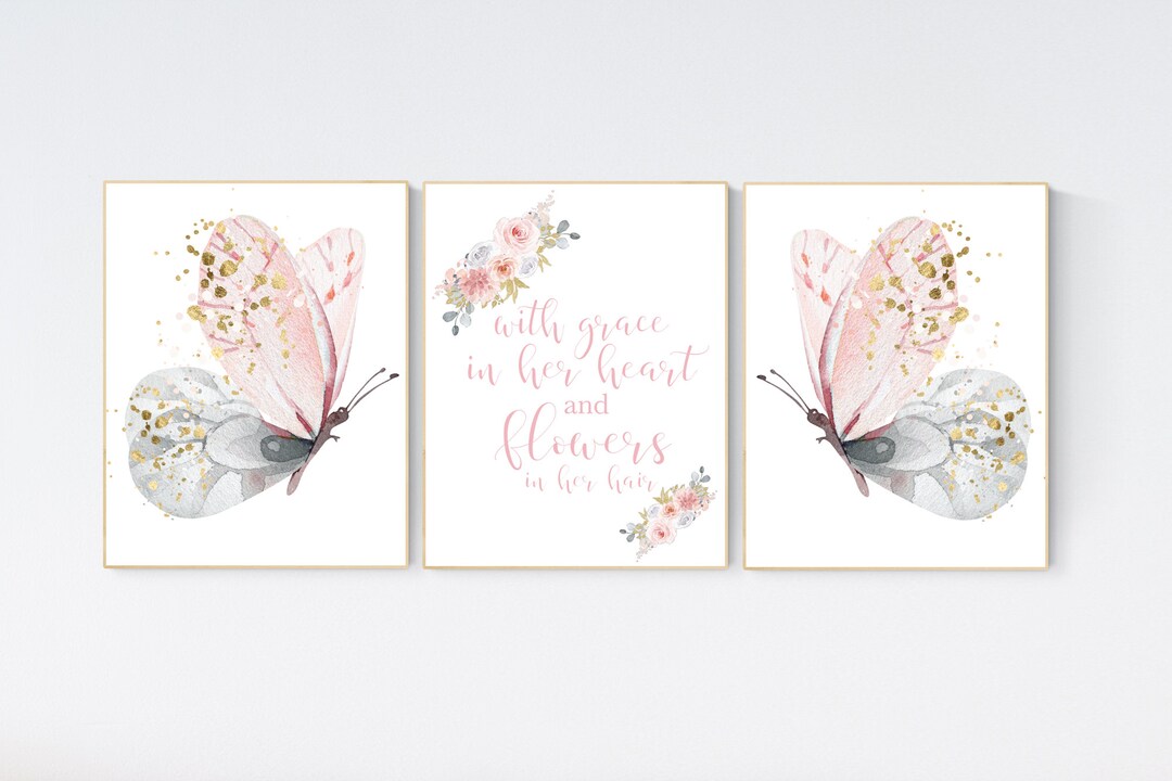 Butterfly Nursery Art: Pink & Gold Girl Room Decor - Etsy