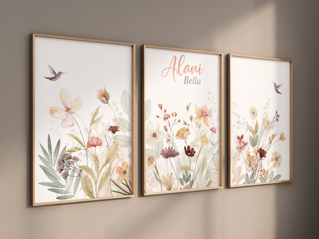 Boho Botanical Prints, Girl Nursery Decor, Wildflower Nursery, Floral ...