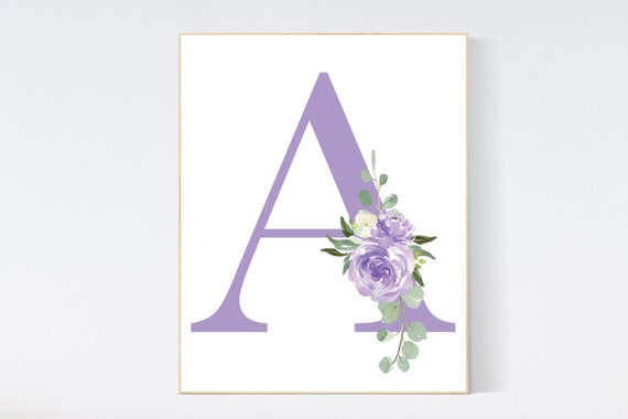 Nursery decor name, purple flower nursery decor, Nursery decor girl, nursery decor girl name, purple nursery, floral nursery, name nursery