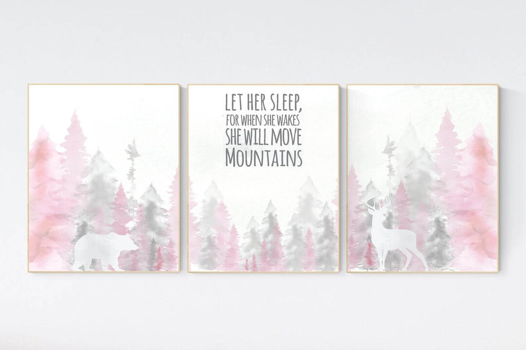 Nursery Decor Woodland Mountain Wall Art Tree Nursery Decor Etsy