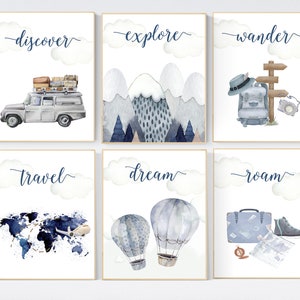 Travel nursery print, Explore nursery wall art, Baby boy nursery, Adventure Set of 6 prints, Camping Prints, Adventure Nursery Decor