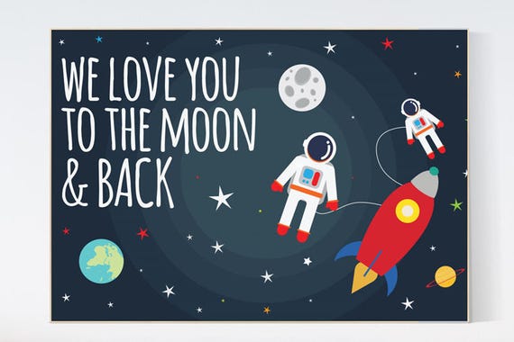 Space nursery decor, baby boy nursery, we love you to the moon and back, outer space nursery, space print, Space themed nursery prints