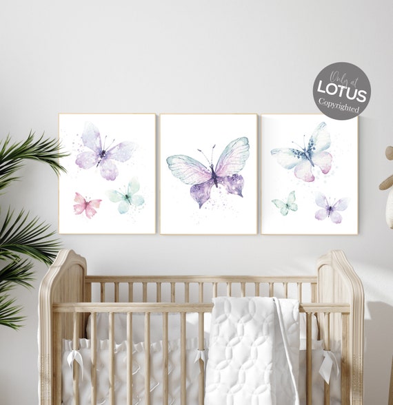 Nursery decor girl butterfly, pink, purple, teal nursery, mint pink nursery, girl room prints, baby girl nursery wall art butterfly wall art