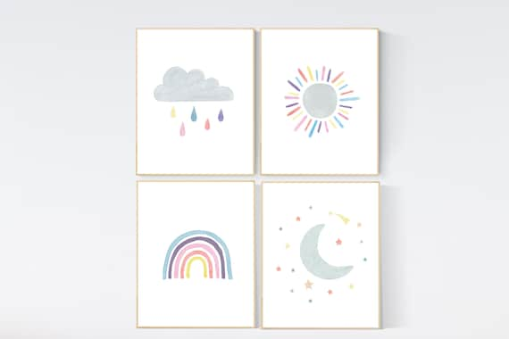 Nursery decor rainbow, neutral Rainbow Wall Art, rainbow Print Set, Cloud Rainbow Sun, Rainbow Wall Art, gender neutral, Watercolor Rainbow