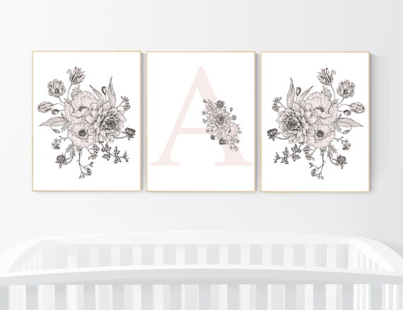 Nursery decor girl floral, blush pink, nursery decor girl boho, floral nursery prints, nursery decor girl name, nursery decor girl flowers