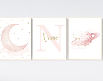 Nursery prints rainbow, blush Nursery decor girl, blush gold nursery wall art, blush pink, moon star, cloud, nursery wall art, sun nursery