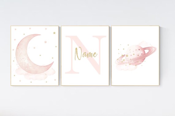 Nursery prints rainbow, blush Nursery decor girl, blush gold nursery wall art, blush pink, moon star, cloud, nursery wall art, sun nursery