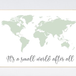 World map nursery, sage green world map, world map wall art nursery, nursery wall art world map
