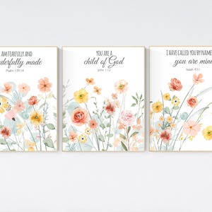 Wildflower Nursery Print Set: Boho Floral, Bible Verse Art