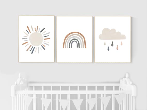 Nursery decor rainbow, gender neutral, Rainbow Wall Art, rainbow Print Set, Cloud Rainbow Sun, Rainbow Wall Art, gender neutral, Watercolor