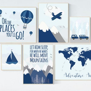 Decoração de berçário menino aventura, deixe-o dormir porque quando acordar moverá montanhas, decoração de berçário menino avião, mapa mundi berçário, marinho