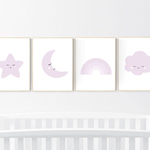 Nursery prints rainbow, Nursery decor girl purple, lilac nursery, nursery wall art girl, moon star, cloud, rainbow nursery, lavender, lilac
