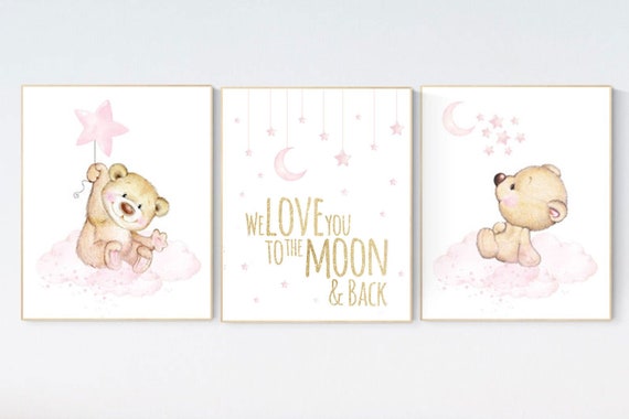 Nursery decor bear, bear nursery decor for girls, nursery decor girl, girl nursery decor, nursery wall art girl teddy bear print for nursery