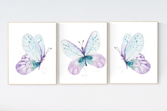 Nursery decor girl butterfly, purple mint, Butterfly Nursery Art, Butterfly Nursery Decor for Baby Girl, lilac, lavender, aqua, mint purple