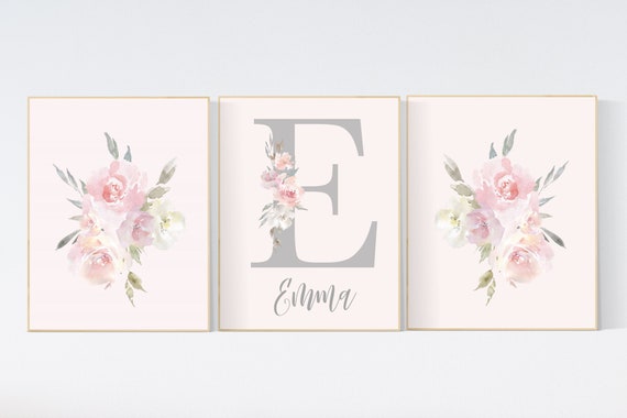 Nursery decor girl floral, blush flowers, blush nursery, blush pink, Floral Letter Name, floral nursery print, Girls Room Sign, Nursery Art